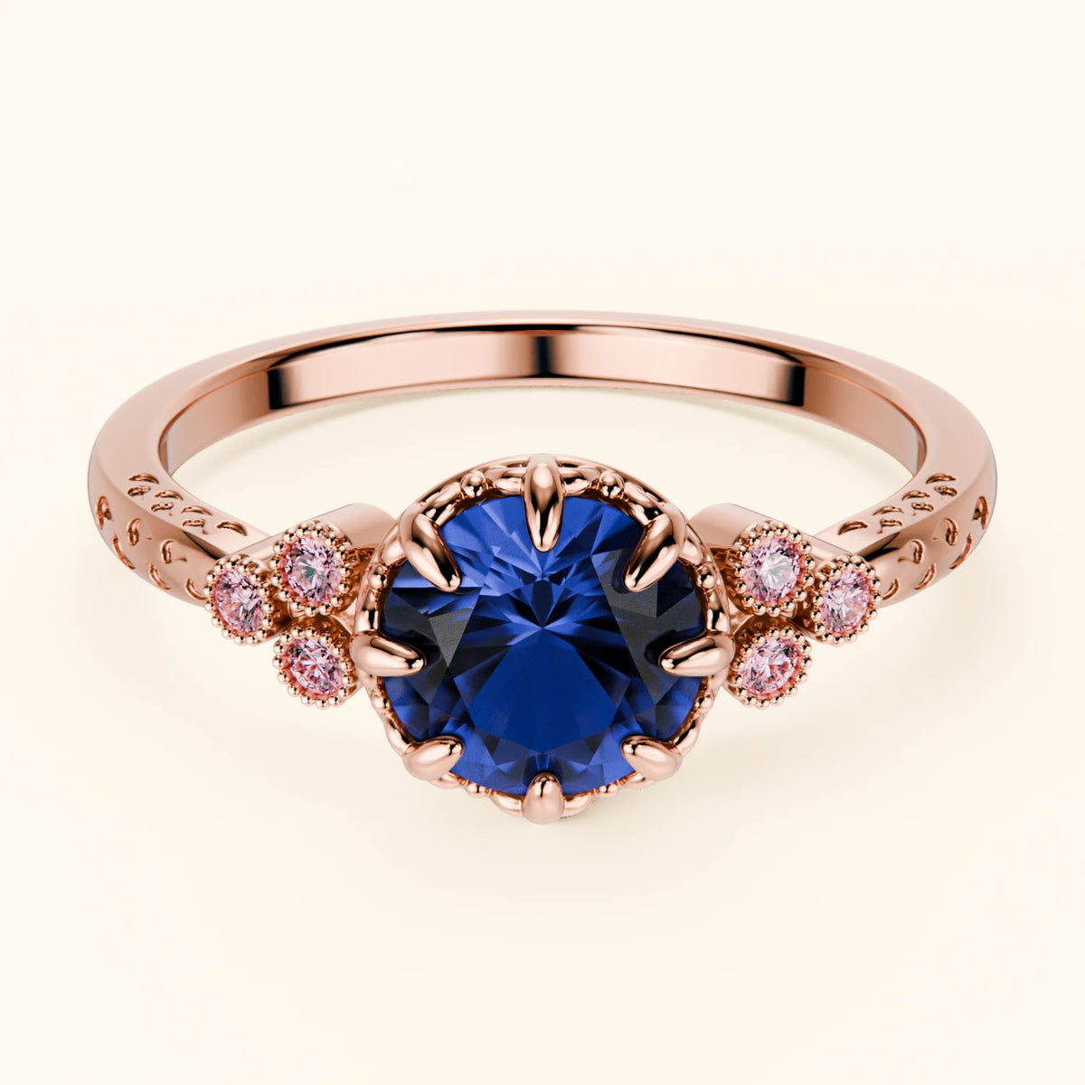 Engagement Ring Clarté - 1.10ct Natural Blue Sapphire with Lab Pink Diamond Side Stones