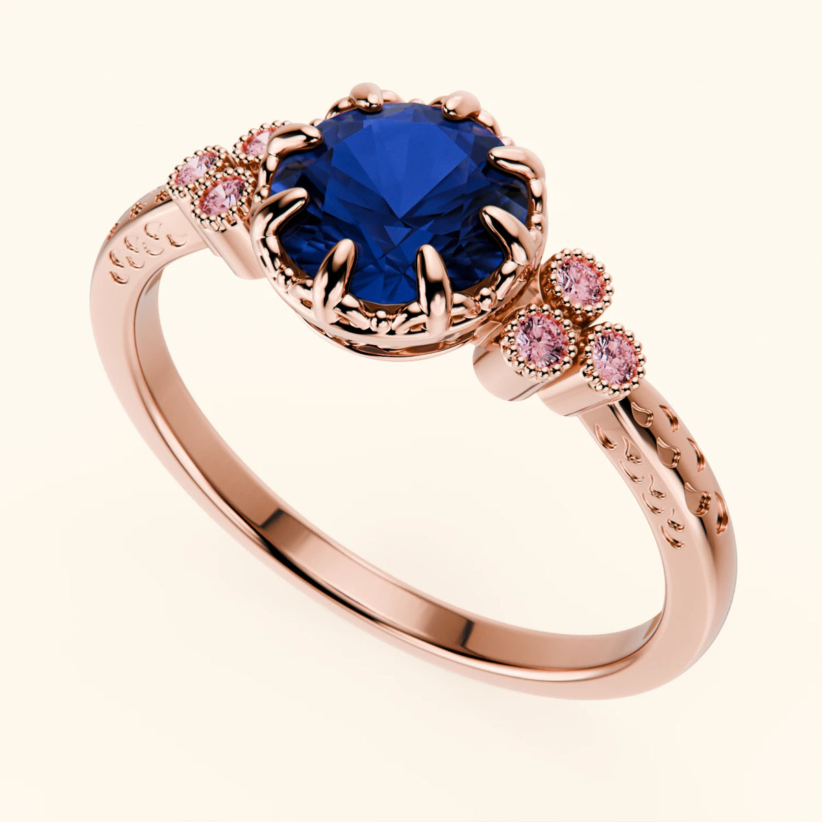 Engagement Ring Clarté - 1.10ct Natural Blue Sapphire with Lab Pink Diamond Side Stones
