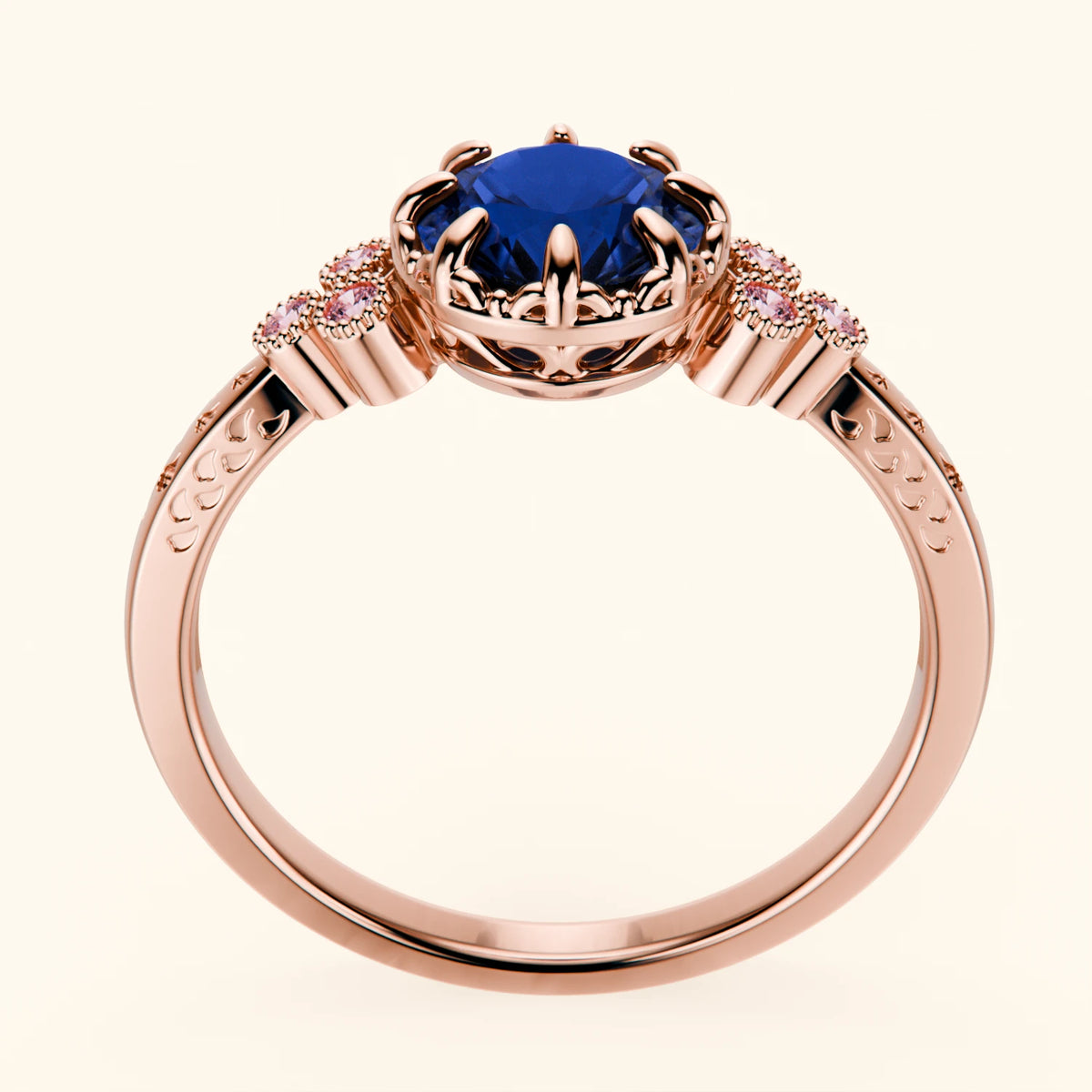 Engagement Ring Clarté - 1.10ct Natural Blue Sapphire with Lab Pink Diamond Side Stones