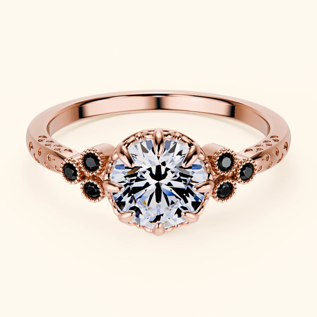 Engagement Ring Clarté - 1ct Natural Diamond with Black Diamond Side Stones