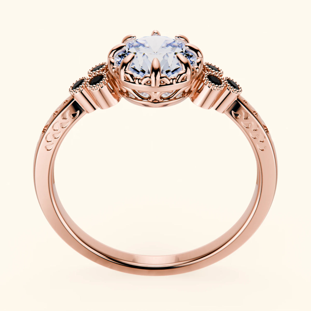 Engagement Ring Clarté - 1ct Natural Diamond with Black Diamond Side Stones