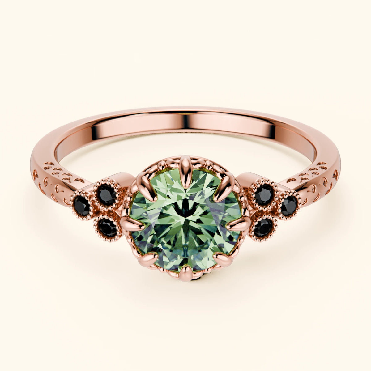 Engagement Ring Clarté - 1ct Lab Green Diamond with Black Diamond Side Stones