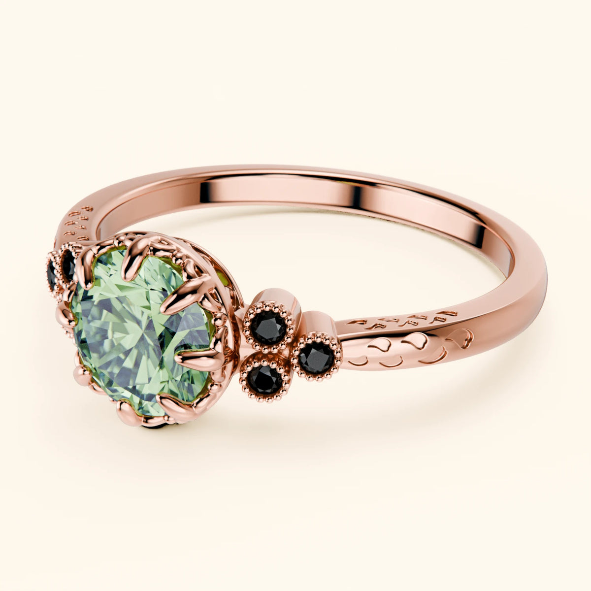 Engagement Ring Clarté - 1ct Lab Green Diamond with Black Diamond Side Stones