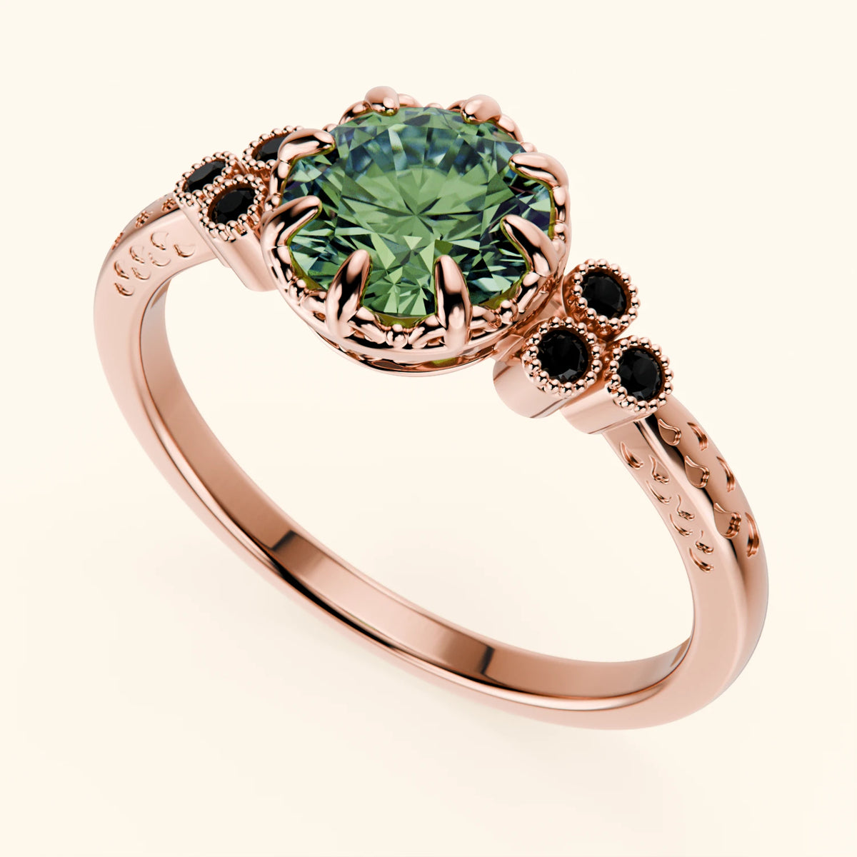Engagement Ring Clarté - 1ct Lab Green Diamond with Black Diamond Side Stones