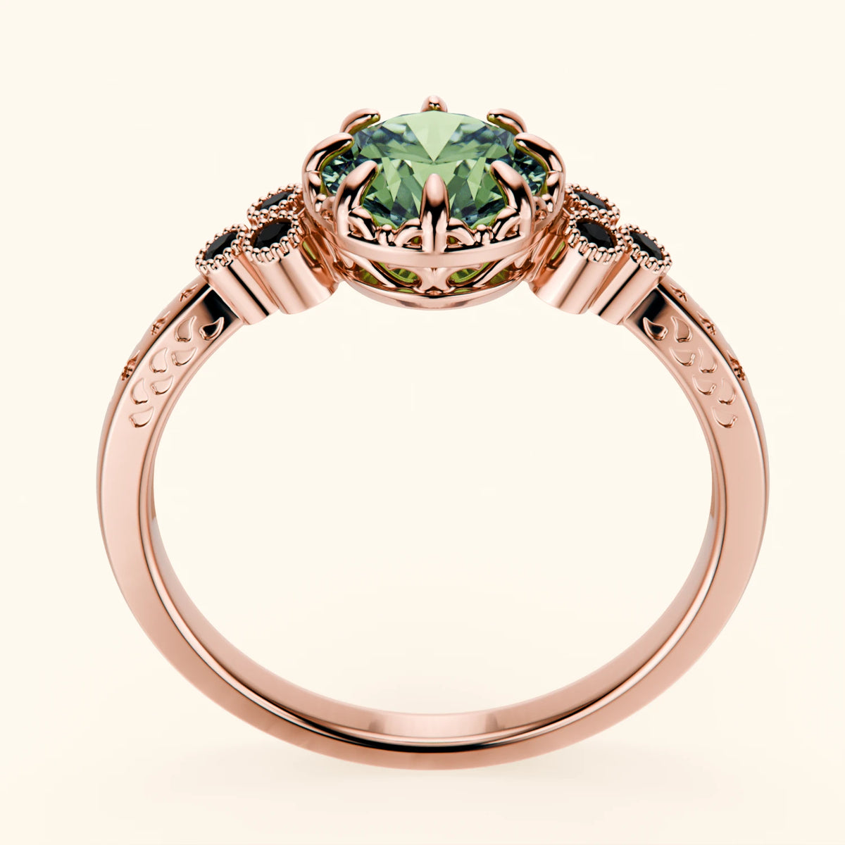 Engagement Ring Clarté - 1ct Lab Green Diamond with Black Diamond Side Stones