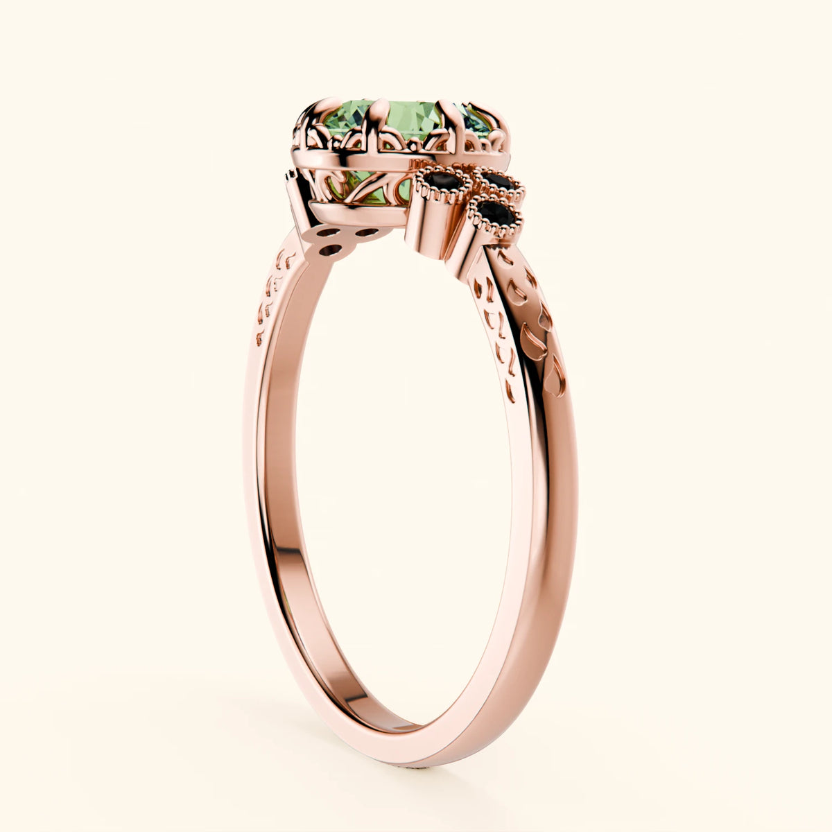 Engagement Ring Clarté - 1ct Lab Green Diamond with Black Diamond Side Stones