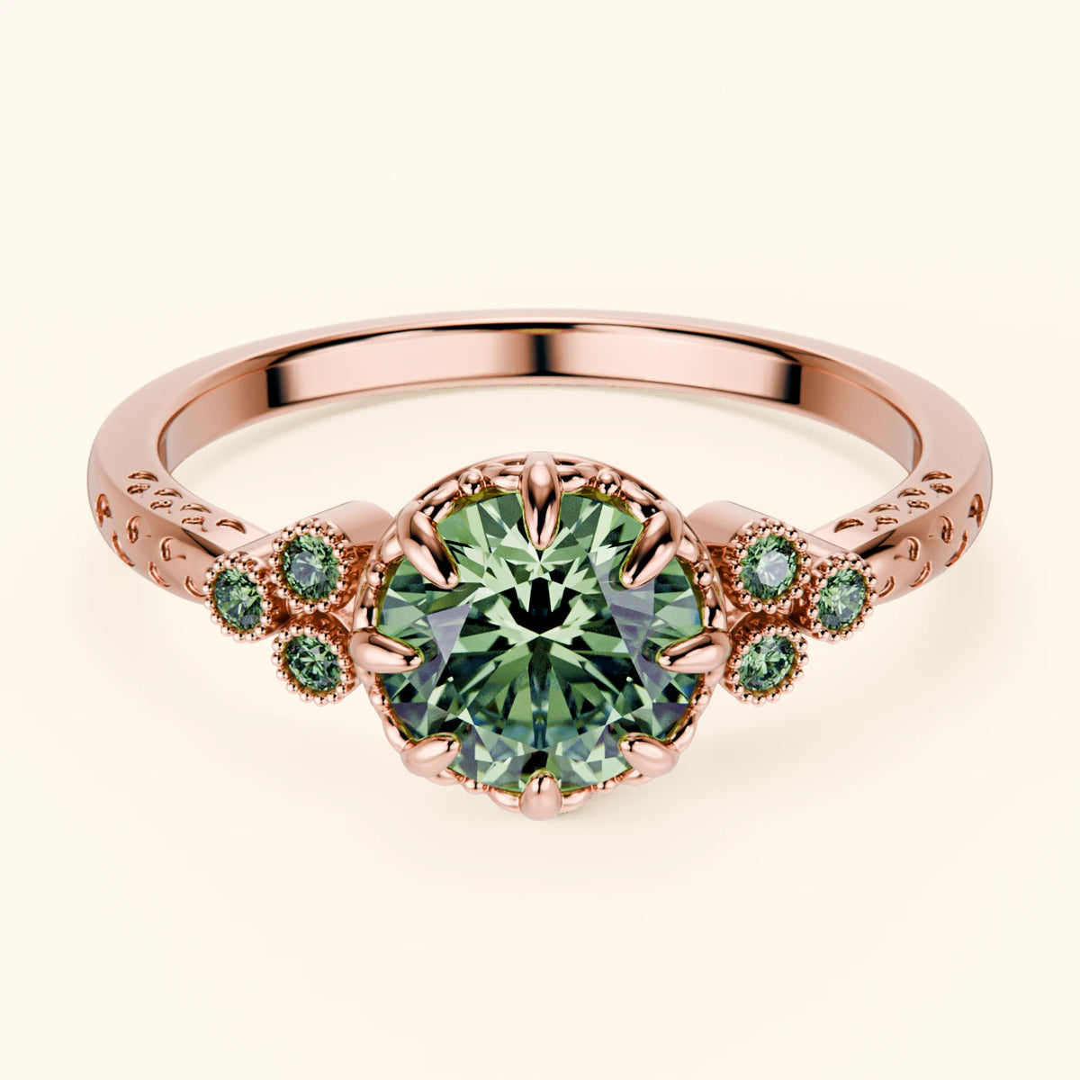 Engagement Ring Clarté - 1ct Lab Green Diamond with Lab Green Diamond Side Stones