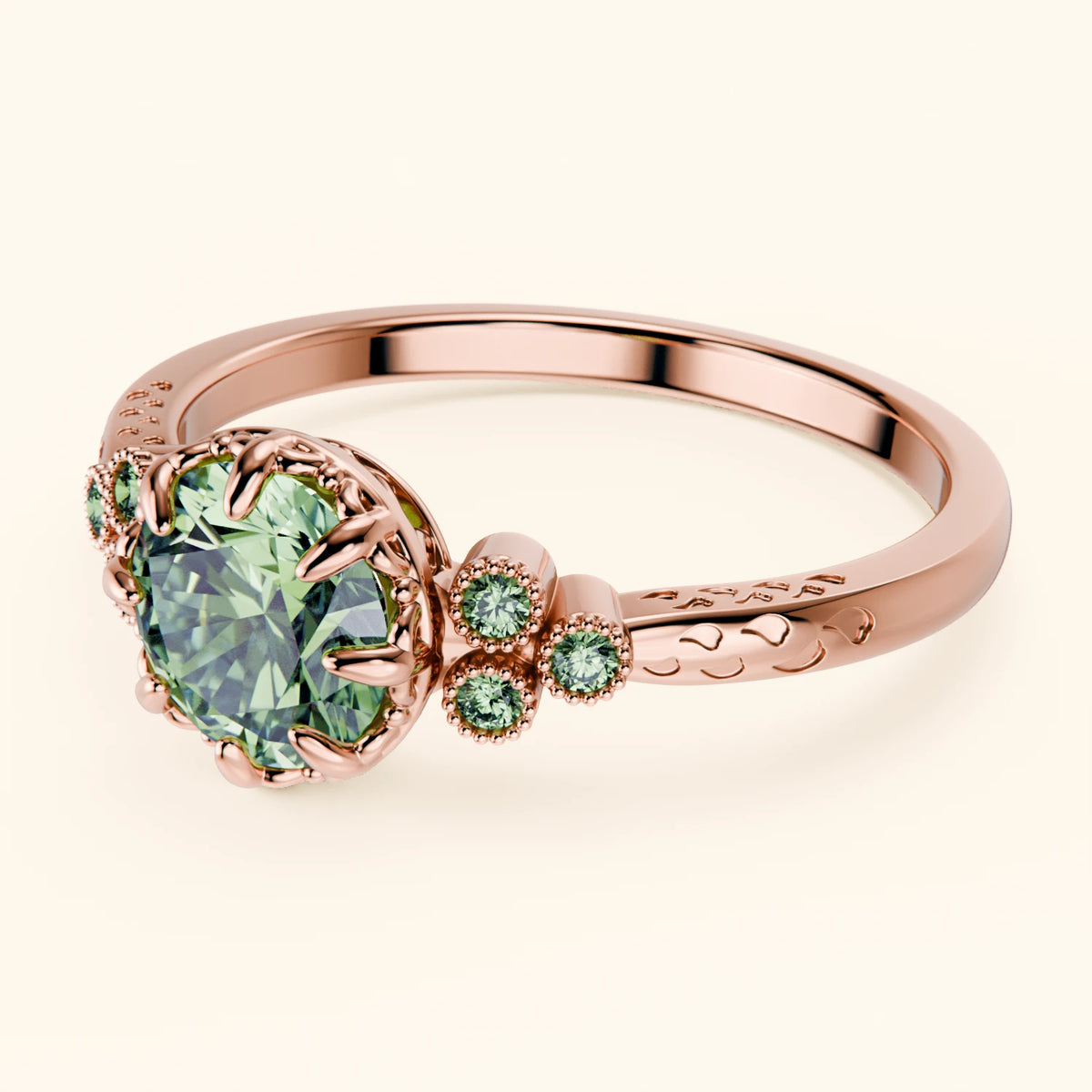 Engagement Ring Clarté - 1ct Lab Green Diamond with Lab Green Diamond Side Stones