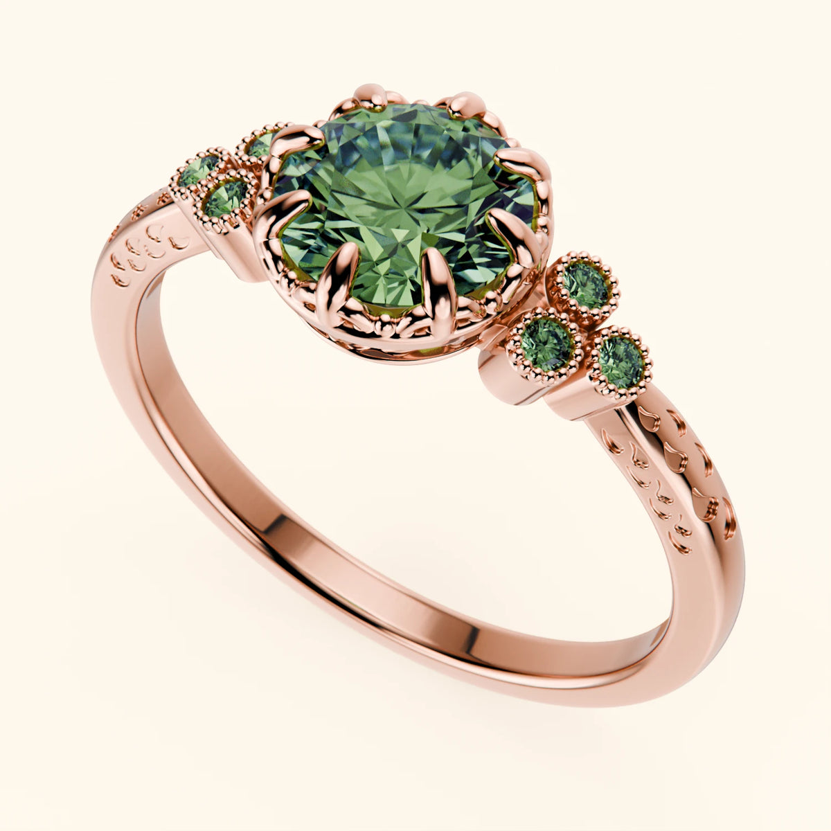 Engagement Ring Clarté - 1ct Lab Green Diamond with Lab Green Diamond Side Stones