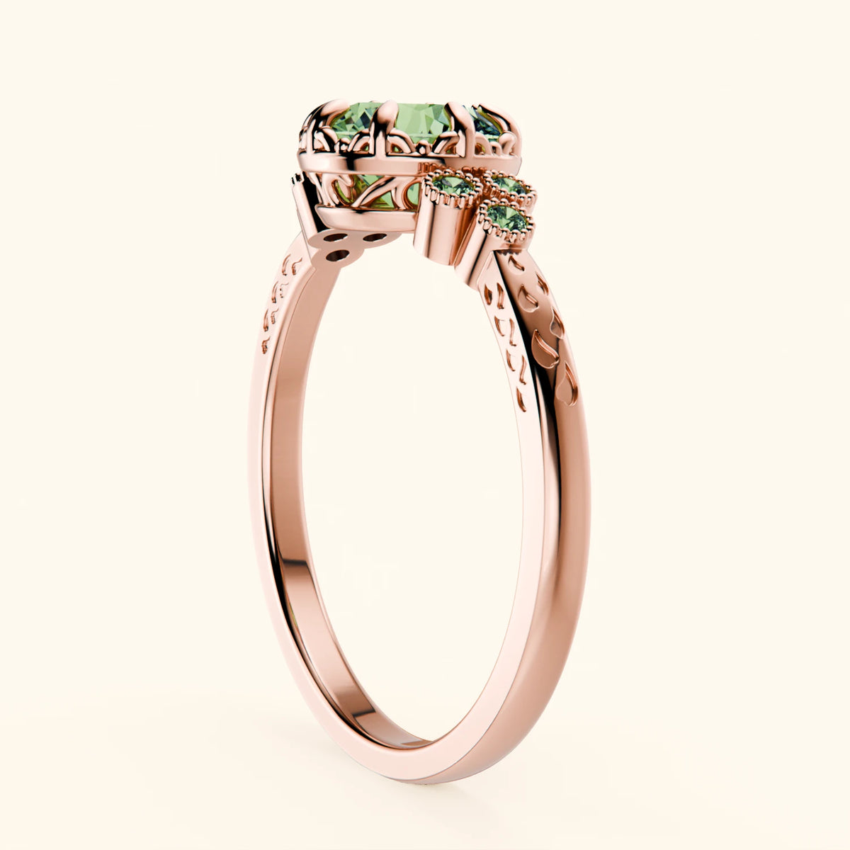 Engagement Ring Clarté - 1ct Lab Green Diamond with Lab Green Diamond Side Stones