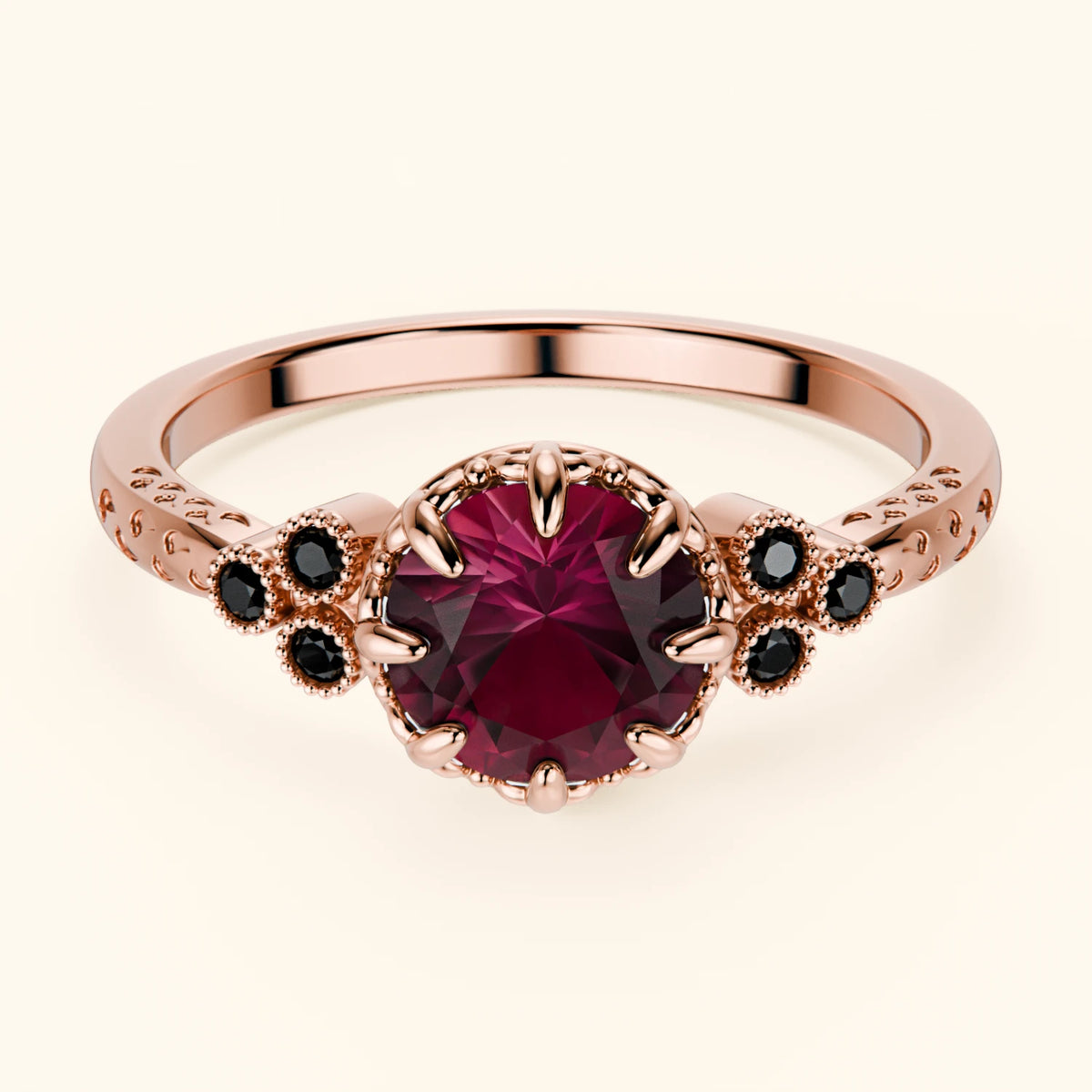 Pierścionek zaręczynowy Clarté – Rubin naturalny 1,10 ct, kamienie boczne: czarny diament