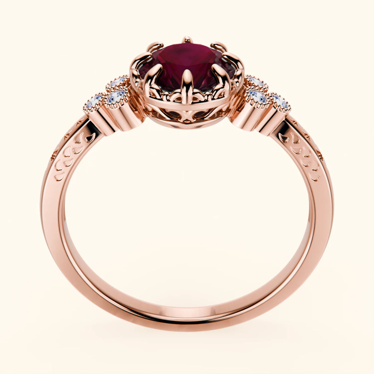 Engagement Ring Clarté - 1.10ct Lab Ruby with Natural Diamond Side Stones
