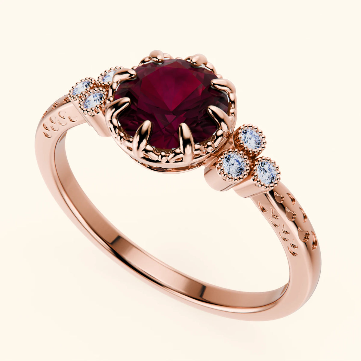 Engagement Ring Clarté - 1.10ct Lab Ruby with Natural Diamond Side Stones