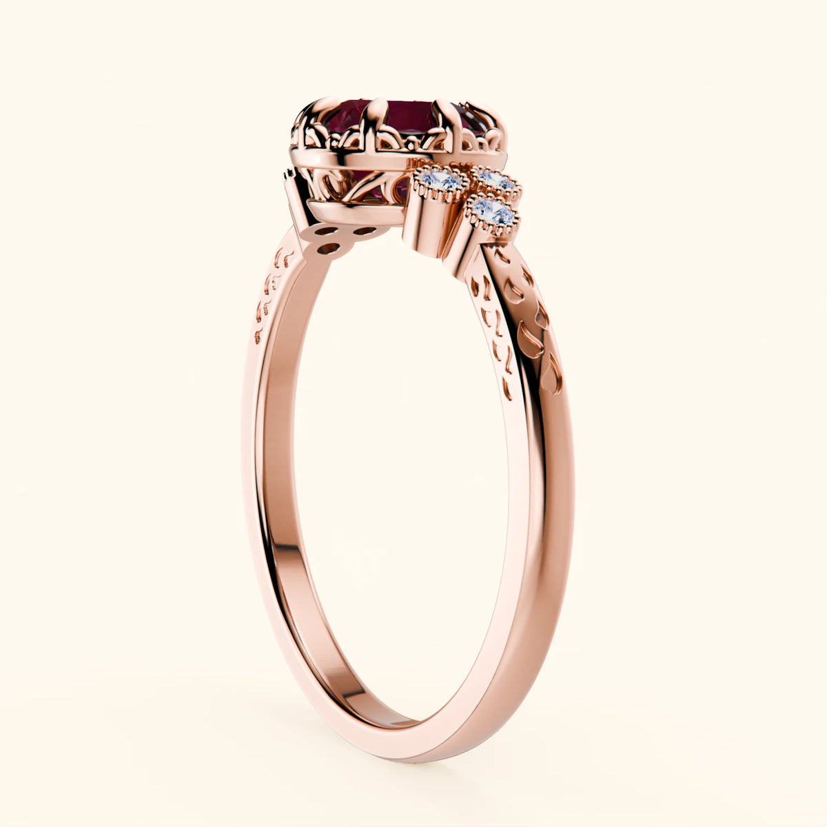 Engagement Ring Clarté - 1.10ct Lab Ruby with Natural Diamond Side Stones