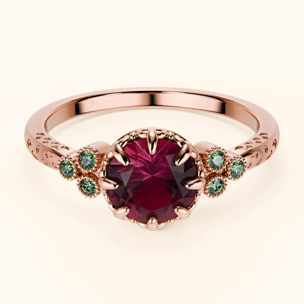Engagement Ring Clarté - 1.10ct Natural Ruby with Lab Green Diamond Side Stones