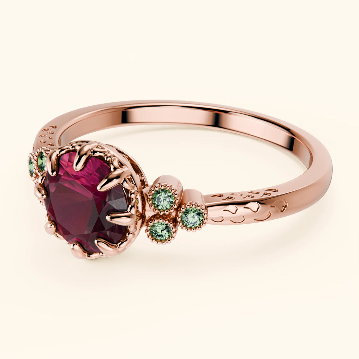 Engagement Ring Clarté - 1.10ct Natural Ruby with Lab Green Diamond Side Stones