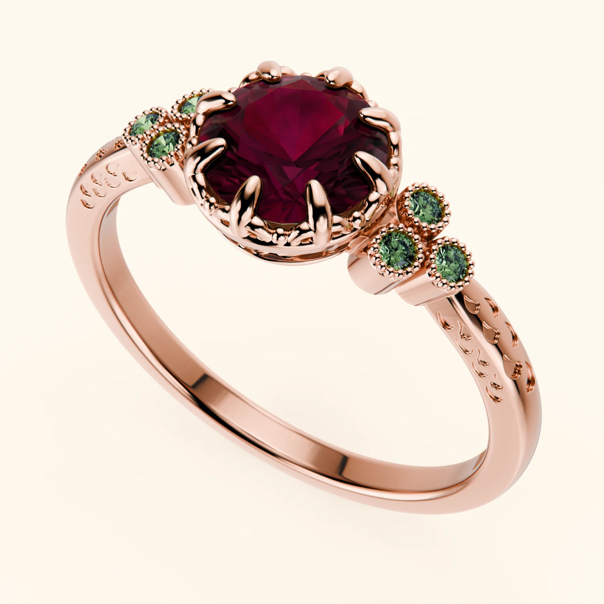 Engagement Ring Clarté - 1.10ct Natural Ruby with Lab Green Diamond Side Stones