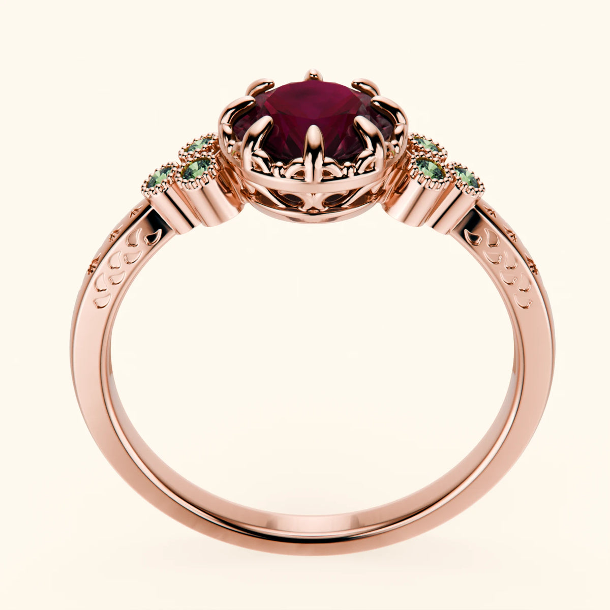 Engagement Ring Clarté - 1.10ct Natural Ruby with Lab Green Diamond Side Stones