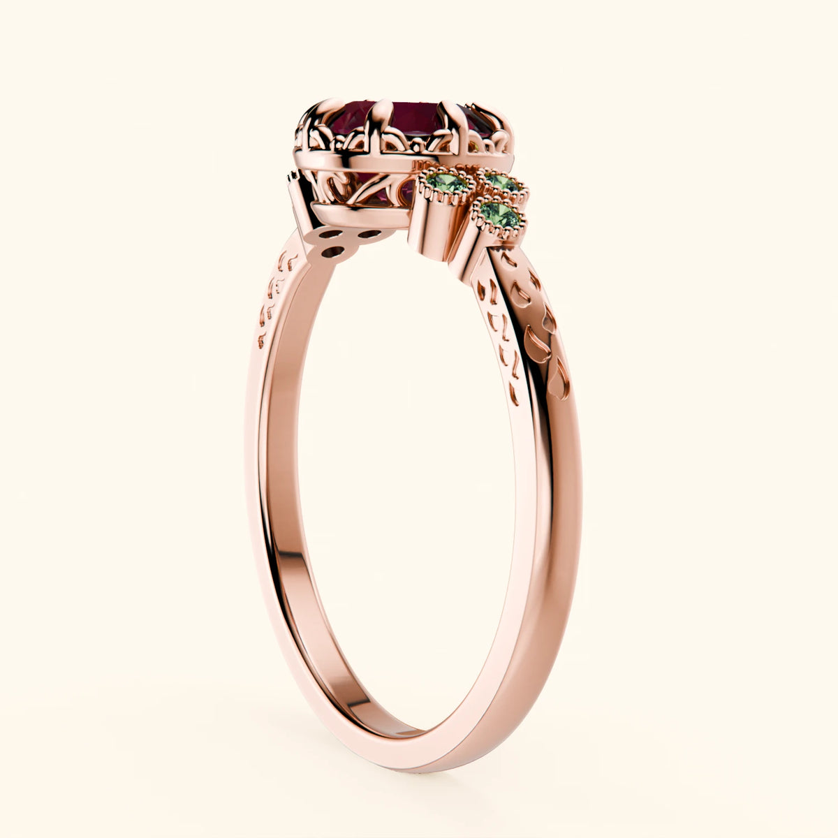 Engagement Ring Clarté - 1.10ct Natural Ruby with Lab Green Diamond Side Stones