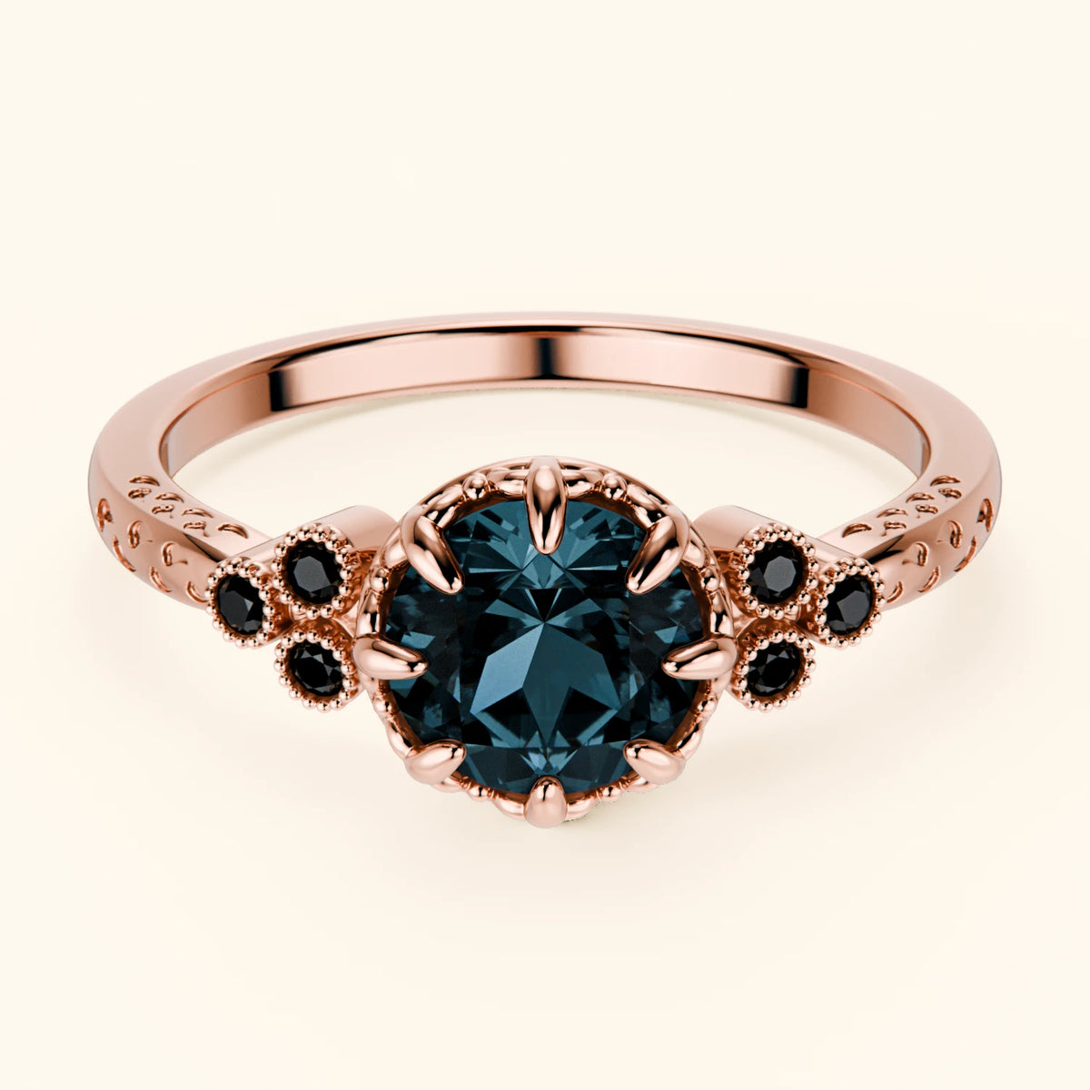 Engagement Ring Clarté - 0.85ct London Blue Topaz with Black Diamond Side Stones