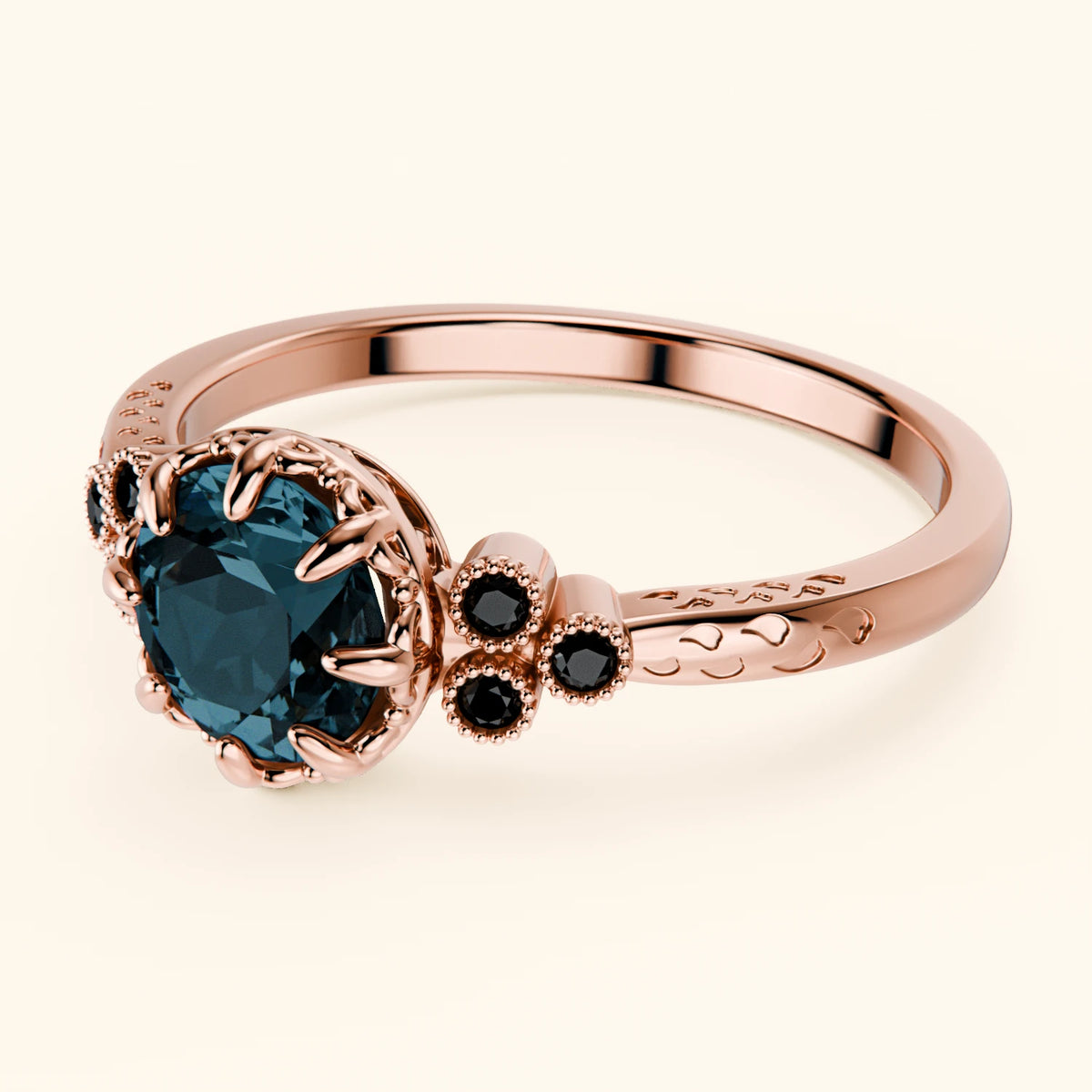 Engagement Ring Clarté - 0.85ct London Blue Topaz with Black Diamond Side Stones