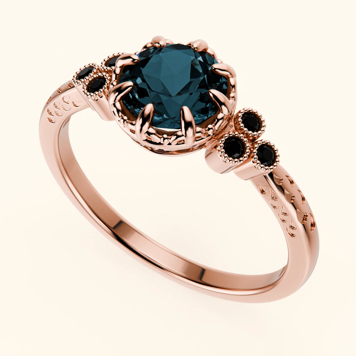 Engagement Ring Clarté - 0.85ct London Blue Topaz with Black Diamond Side Stones