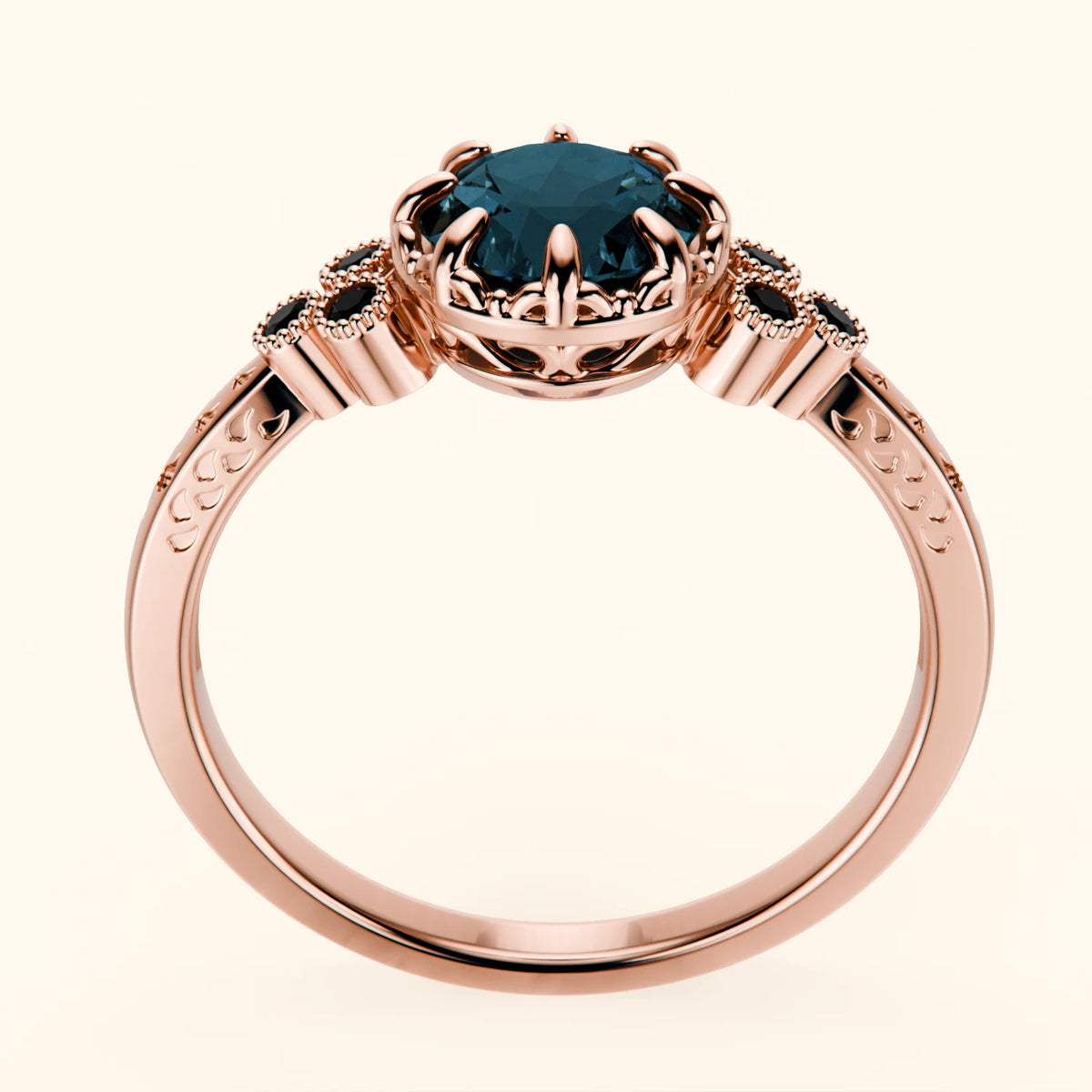 Engagement Ring Clarté - 0.85ct London Blue Topaz with Black Diamond Side Stones