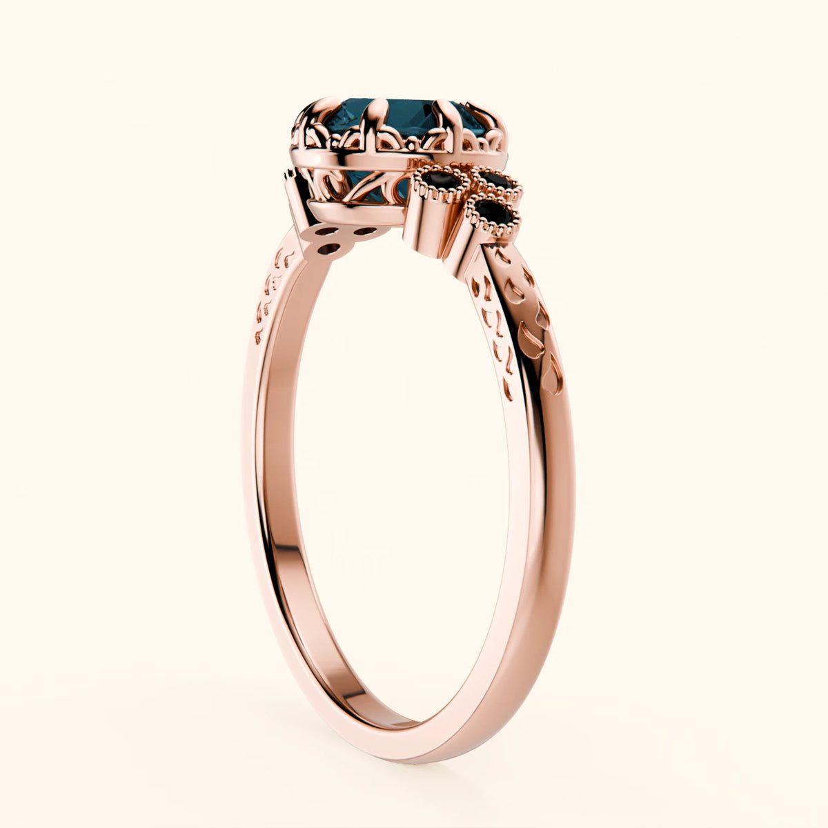 Engagement Ring Clarté - 0.85ct London Blue Topaz with Black Diamond Side Stones
