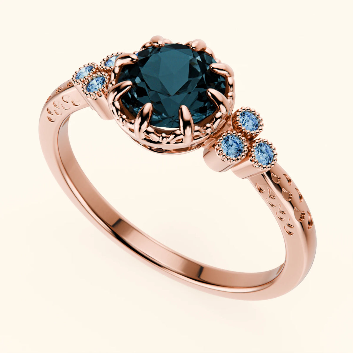 Pierścionek zaręczynowy Clarté – Topaz London Blue 0,85 ct, kamienie boczne: niebieski diament laboratoryjny