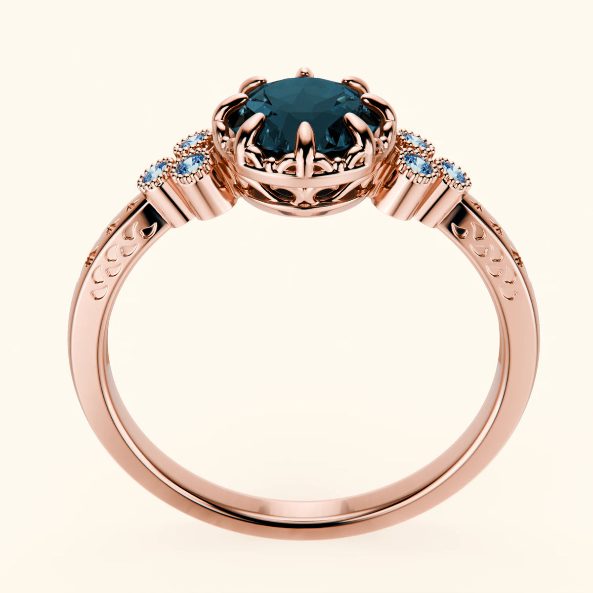 Pierścionek zaręczynowy Clarté – Topaz London Blue 0,85 ct, kamienie boczne: niebieski diament laboratoryjny