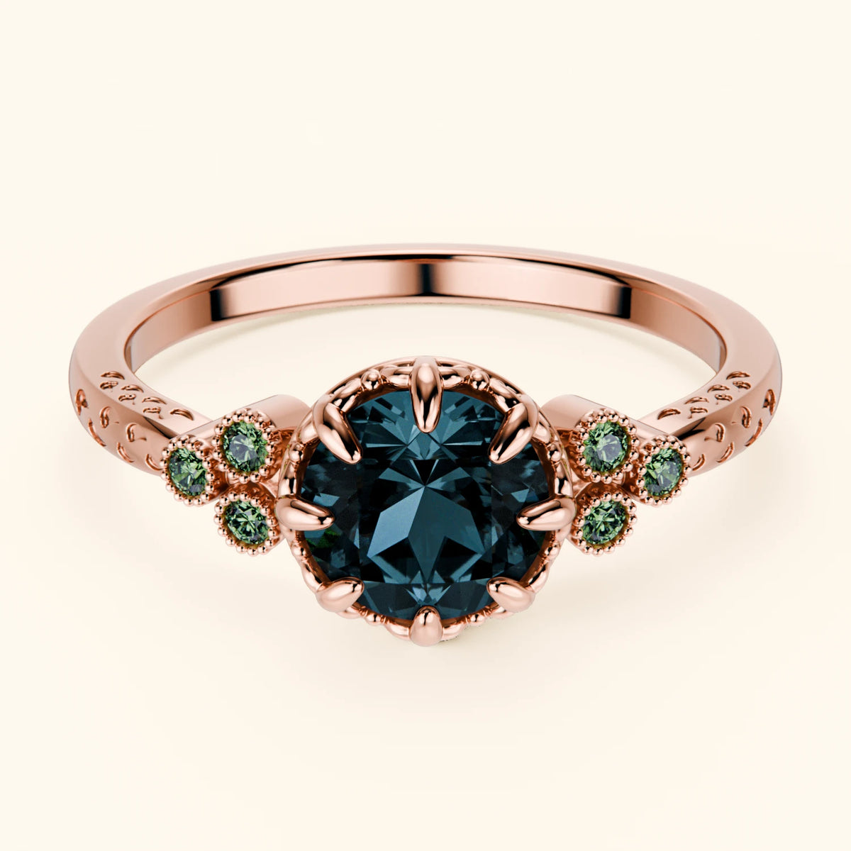 Engagement Ring Clarté - 0.85ct London Blue Topaz with Lab Green Diamond Side Stones