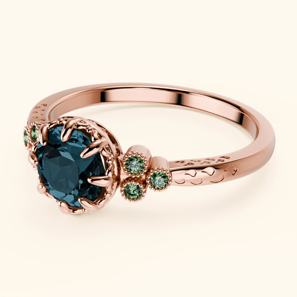 Engagement Ring Clarté - 0.85ct London Blue Topaz with Lab Green Diamond Side Stones
