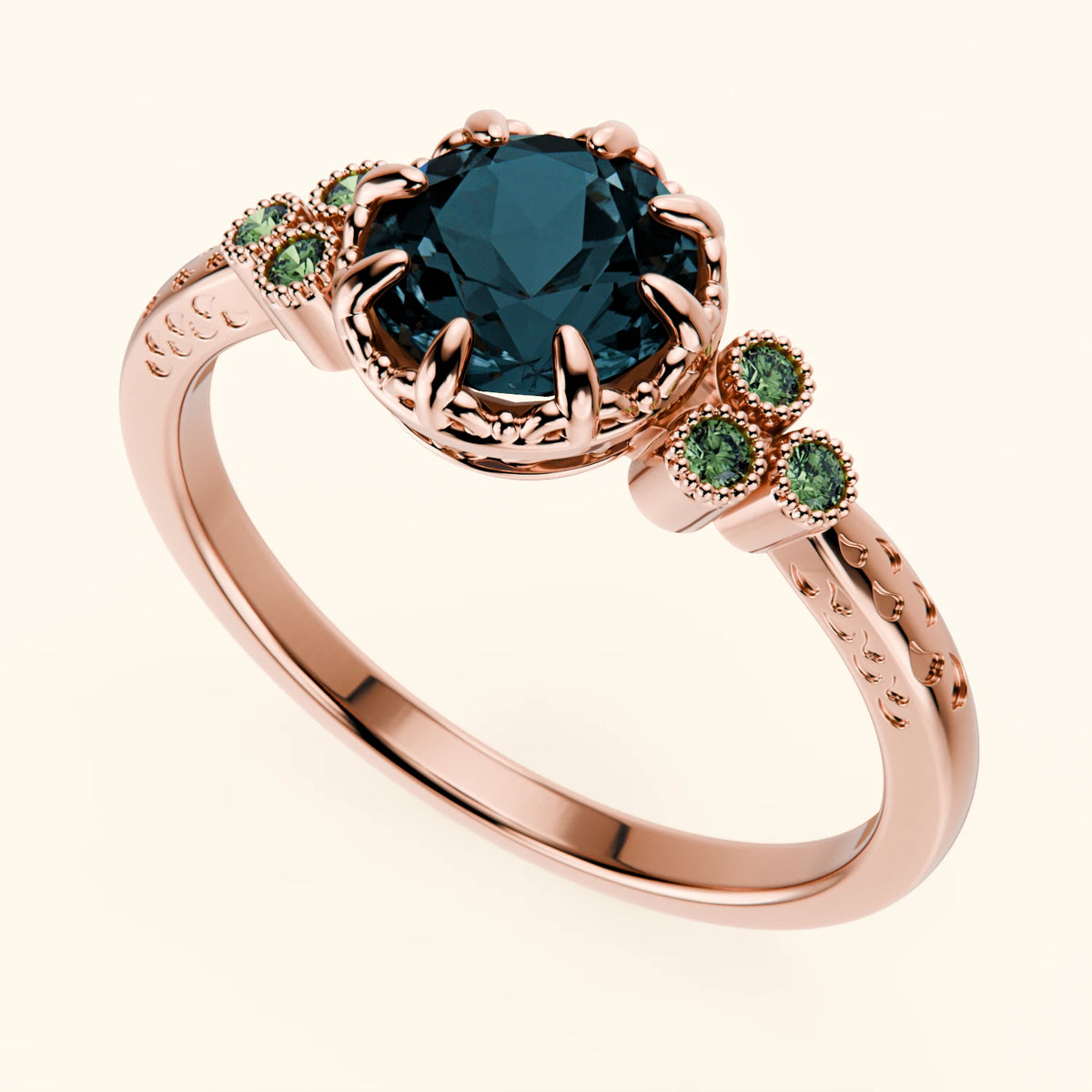 Engagement Ring Clarté - 0.85ct London Blue Topaz with Lab Green Diamond Side Stones