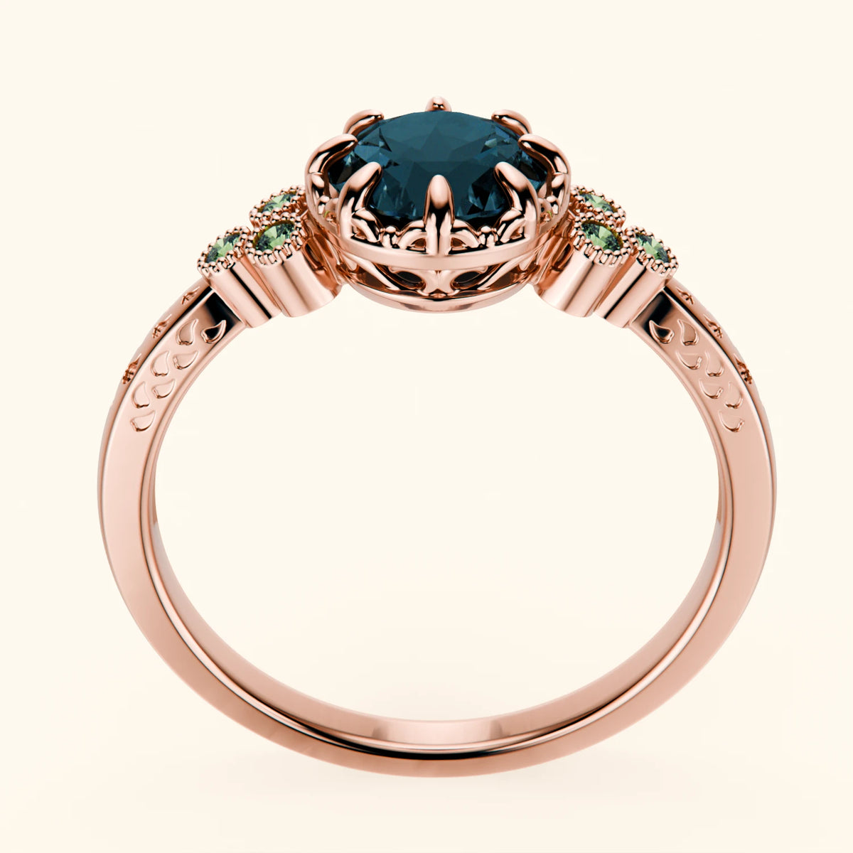 Engagement Ring Clarté - 0.85ct London Blue Topaz with Lab Green Diamond Side Stones