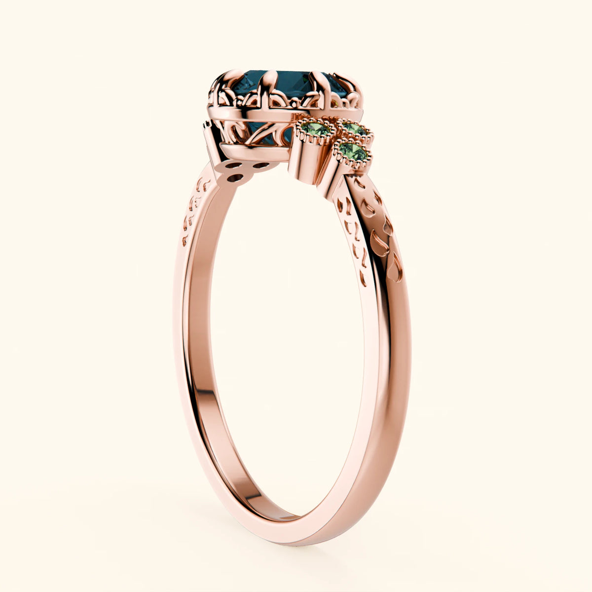 Engagement Ring Clarté - 0.85ct London Blue Topaz with Lab Green Diamond Side Stones