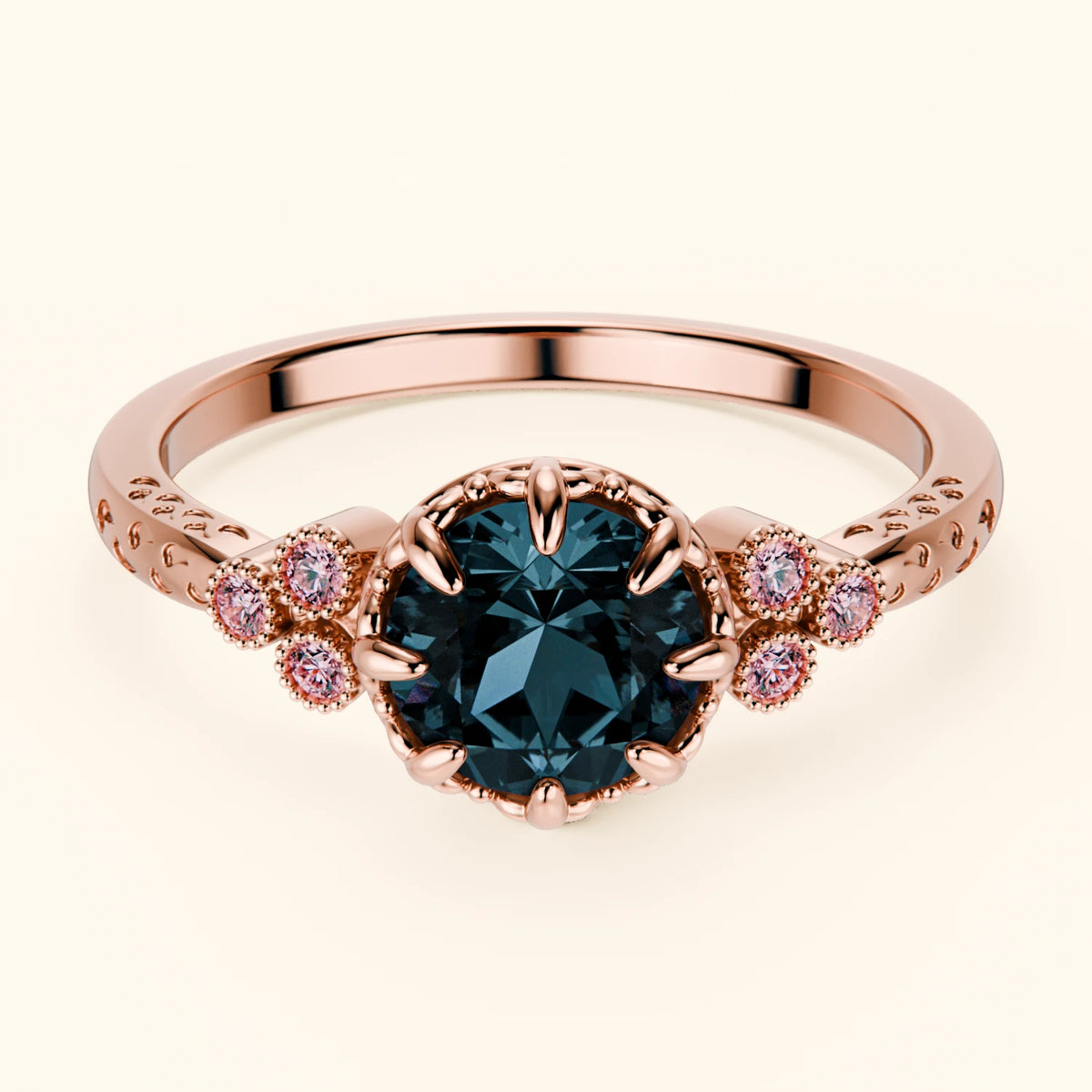 Pierścionek zaręczynowy Clarté – Topaz London Blue 0,85 ct, kamienie boczne: różowy diament laboratoryjny