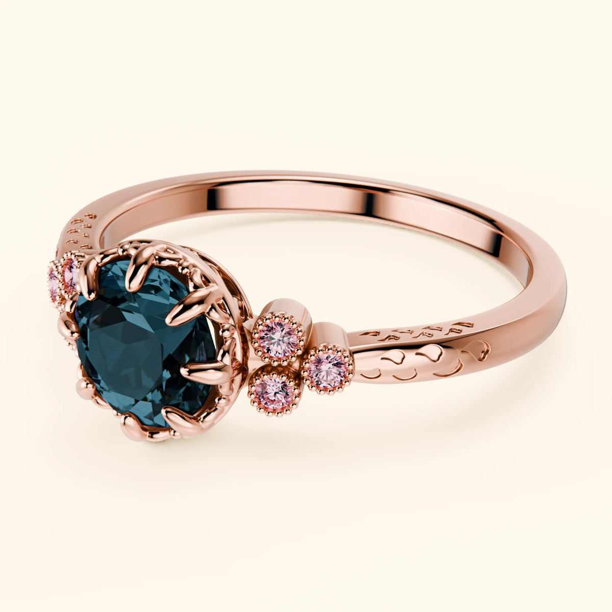 Pierścionek zaręczynowy Clarté – Topaz London Blue 0,85 ct, kamienie boczne: różowy diament laboratoryjny