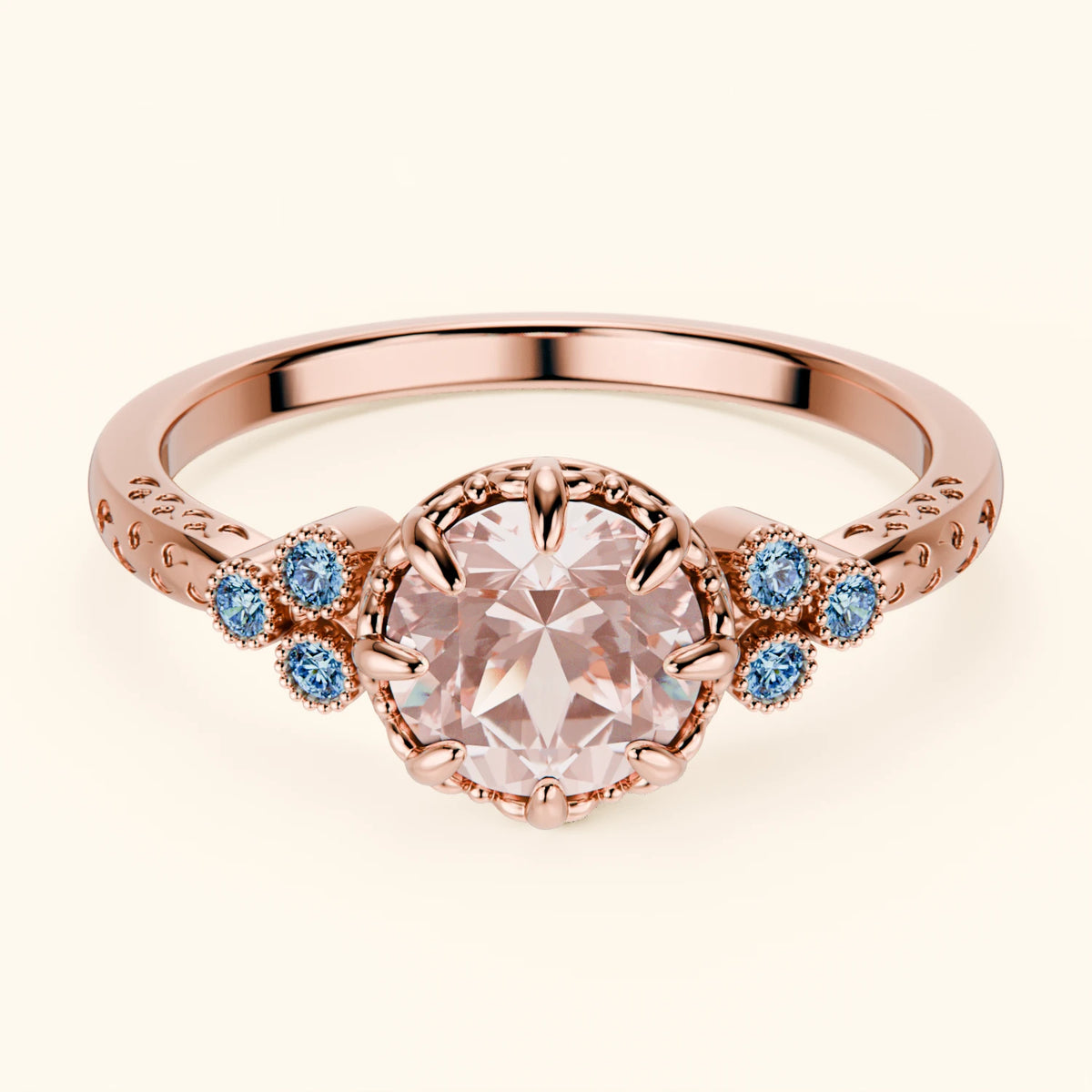 Engagement Ring Clarté - 0.70ct Morganite with Lab Blue Diamond Side Stones