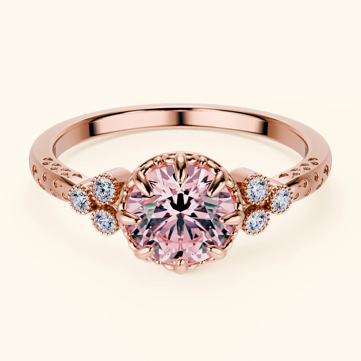 Engagement Ring Clarté - 1ct Lab Pink Diamond with Natural Diamond Side Stones