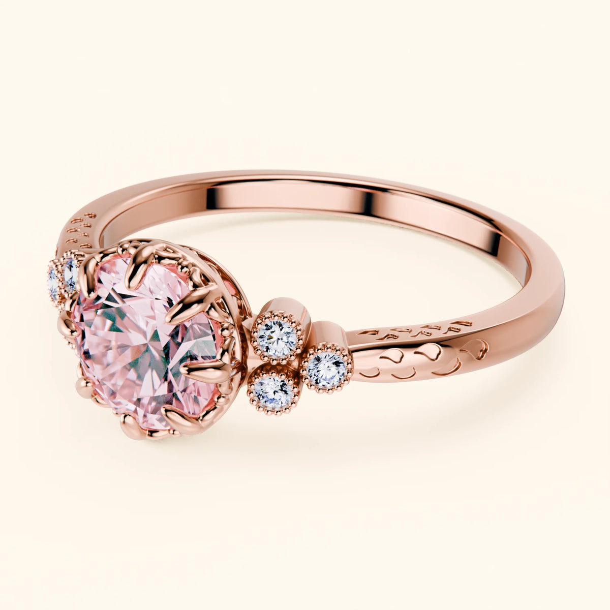 Engagement Ring Clarté - 1ct Lab Pink Diamond with Natural Diamond Side Stones