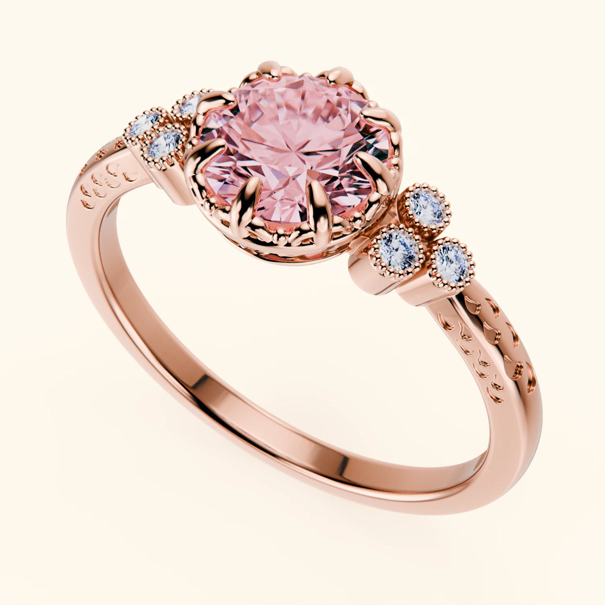 Engagement Ring Clarté - 1ct Lab Pink Diamond with Natural Diamond Side Stones