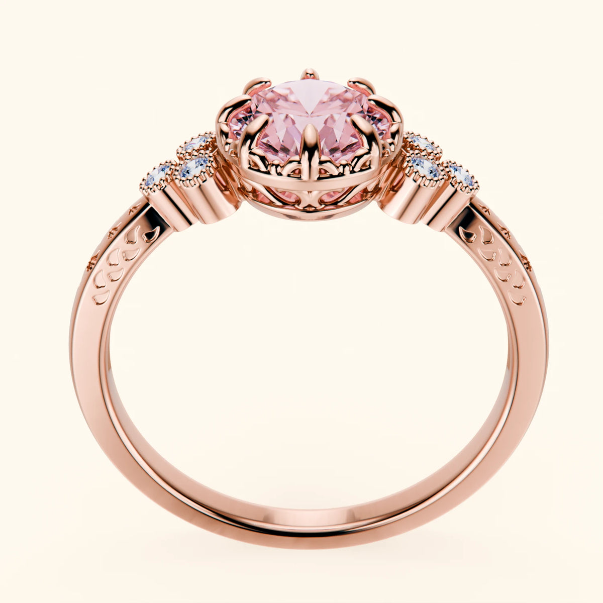 Engagement Ring Clarté - 1ct Lab Pink Diamond with Natural Diamond Side Stones