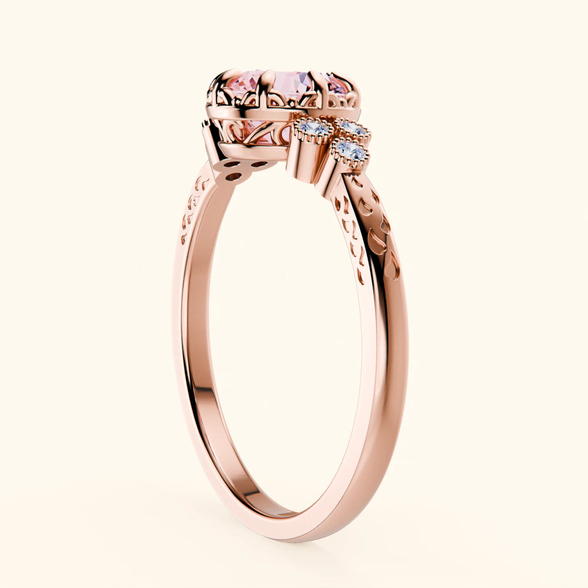 Engagement Ring Clarté - 1ct Lab Pink Diamond with Natural Diamond Side Stones