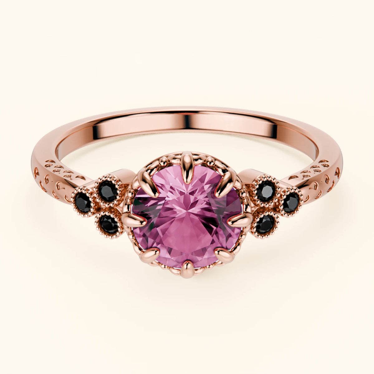 Engagement Ring Clarté - 1.10ct Natural Pink Sapphire with Black Diamond Side Stones