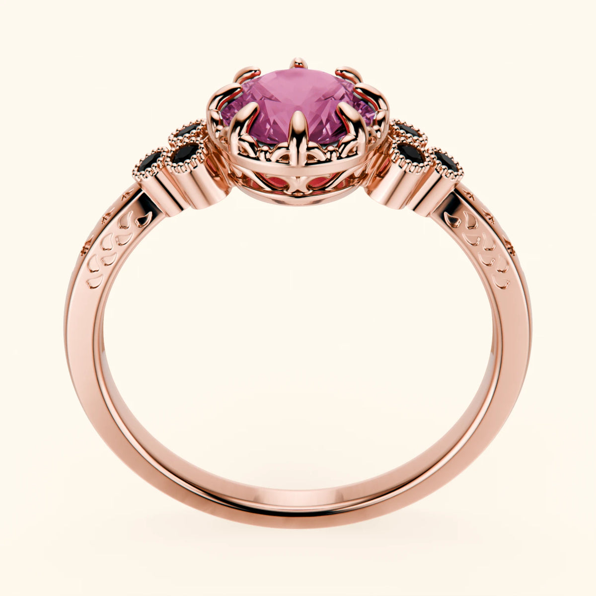 Engagement Ring Clarté - 1.10ct Natural Pink Sapphire with Black Diamond Side Stones