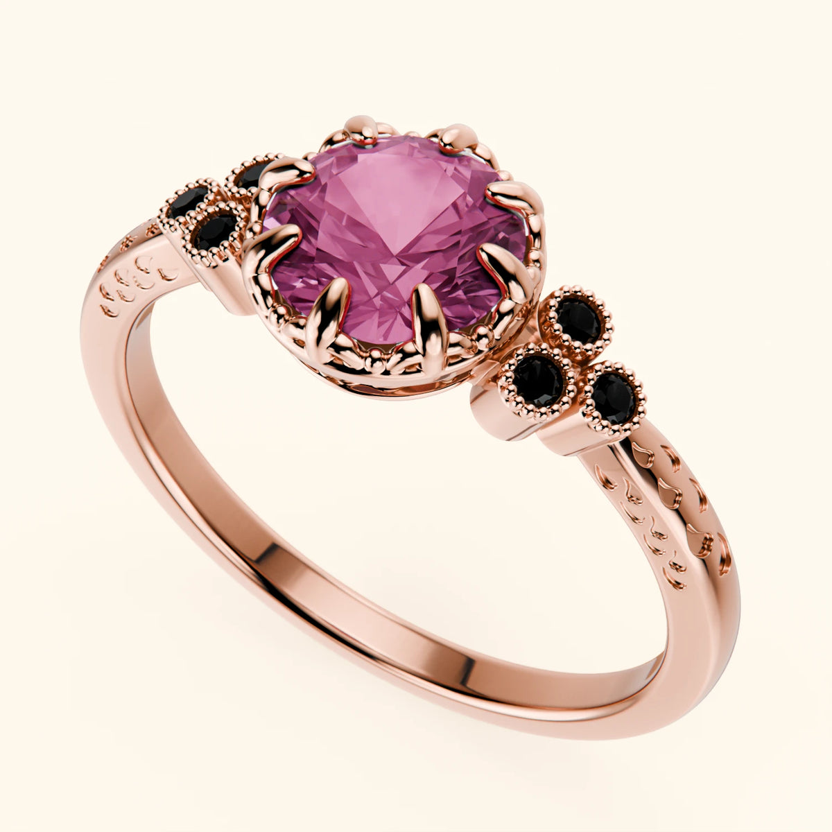 Engagement Ring Clarté - 1.10ct Natural Pink Sapphire with Black Diamond Side Stones