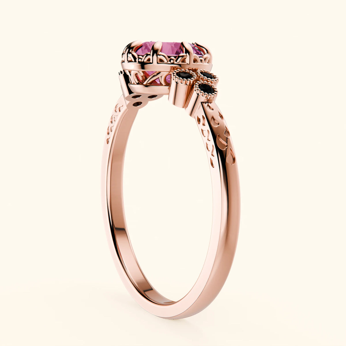 Engagement Ring Clarté - 1.10ct Natural Pink Sapphire with Black Diamond Side Stones