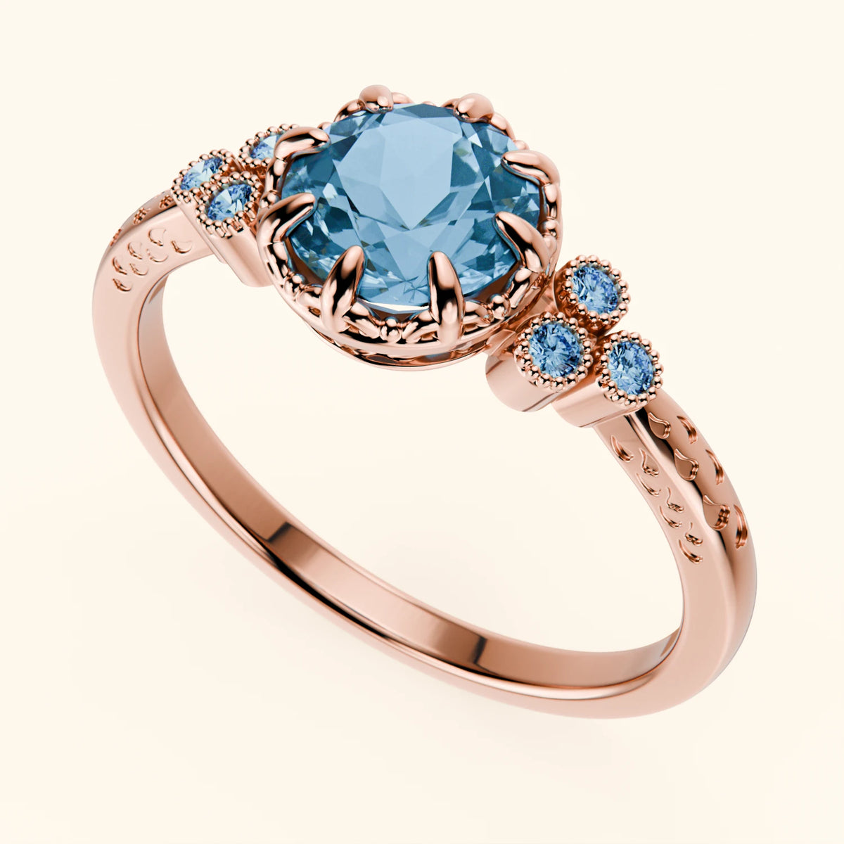 Pierścionek zaręczynowy Clarté – Topaz Swiss Blue 0,85 ct, kamienie boczne: niebieski diament laboratoryjny