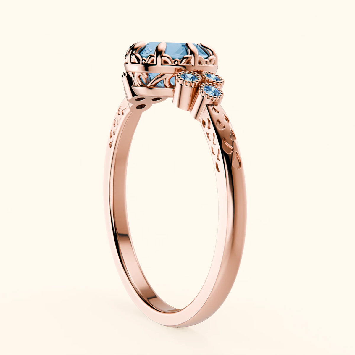 Pierścionek zaręczynowy Clarté – Topaz Swiss Blue 0,85 ct, kamienie boczne: niebieski diament laboratoryjny