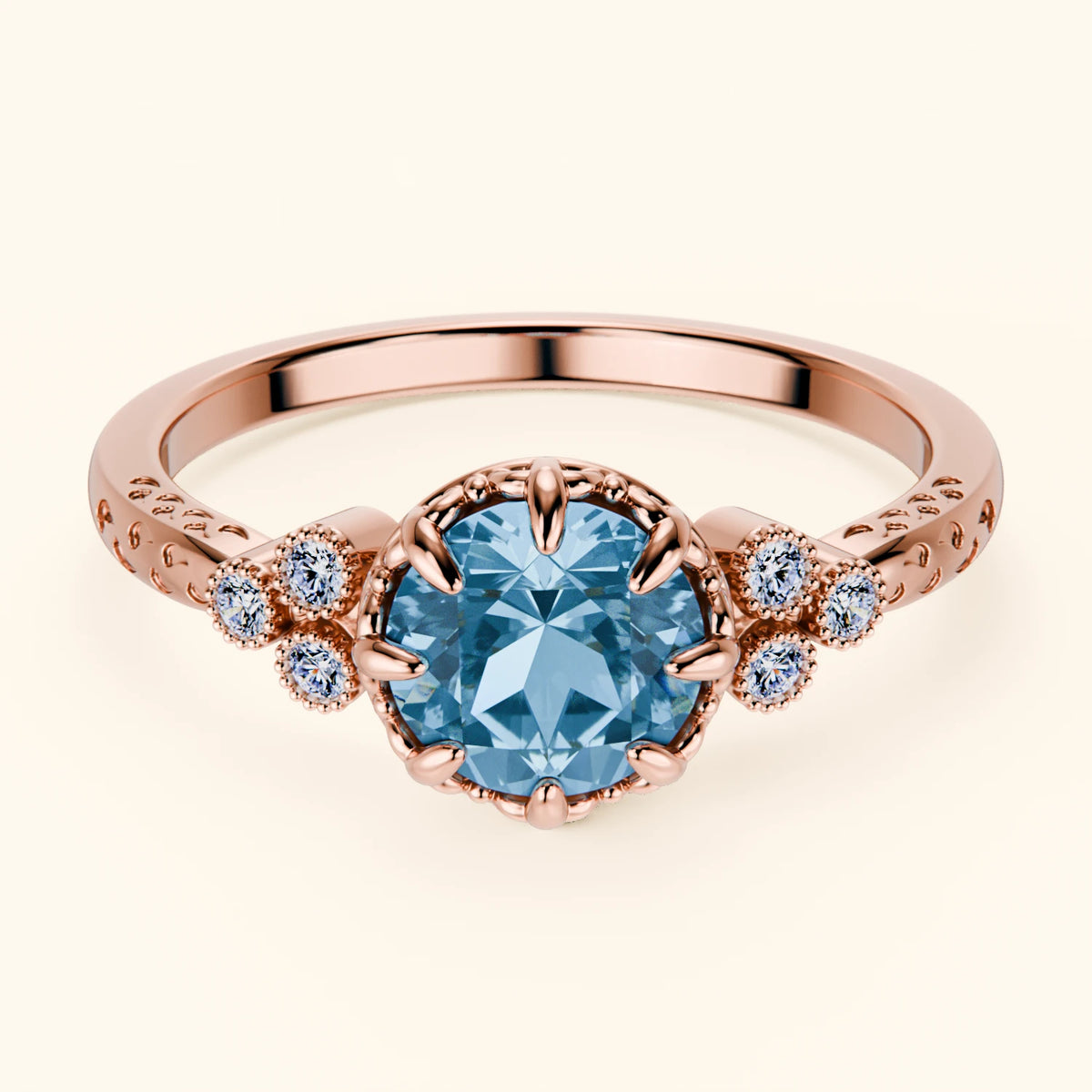 Engagement Ring Clarté - 0.85ct Swiss Blue Topaz with Natural Diamond Side Stones